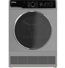 Сушильная машина Korting KD 60L97 S, серебристая, электронное управление, загрузка 10 кг, дисплей, таймер, 15 программ сушки, блокировка панели управления
